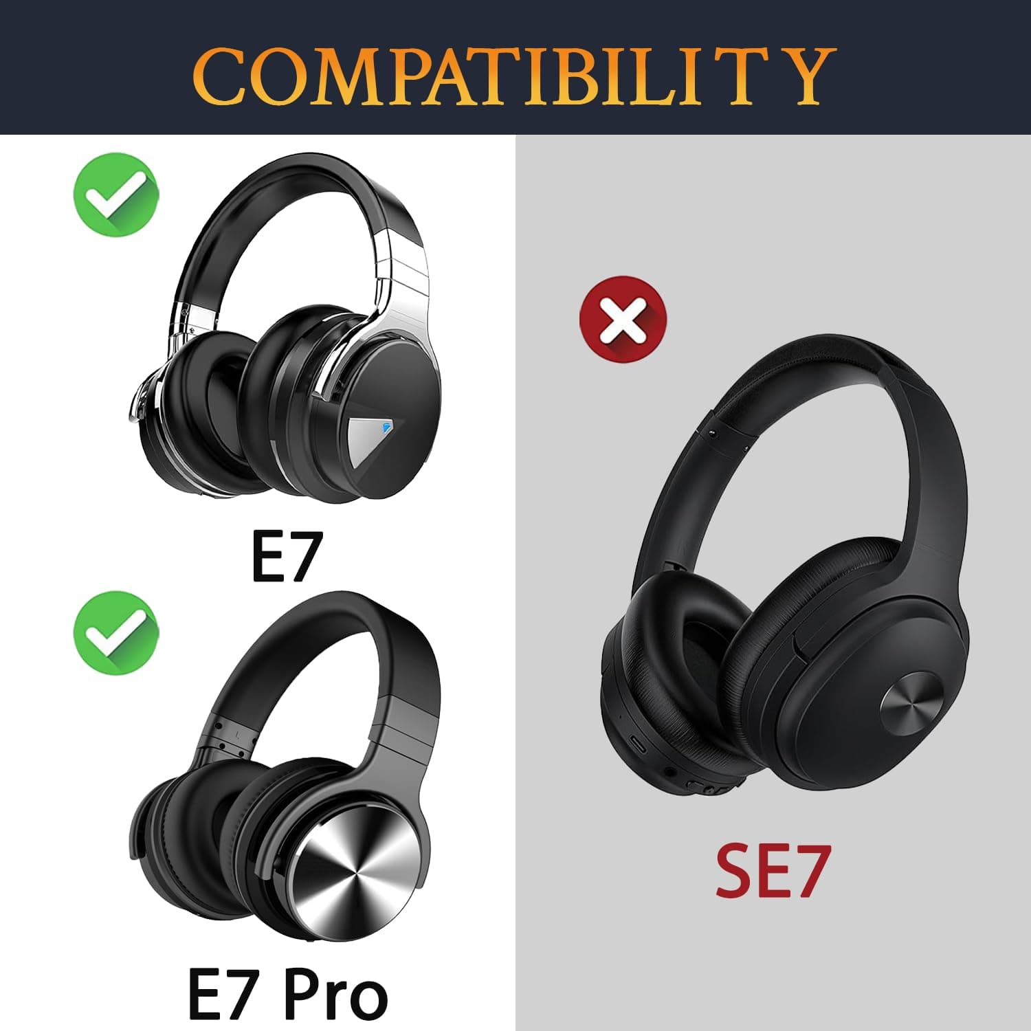 SOULWIT Professional Earpads Cushions Replacement for Cowin (Silensys) E7/E7 Pro Headphones (Do Not Fit SE7), Ear Pads with Soft Protein Leather, Noise Isolation Foam - Black