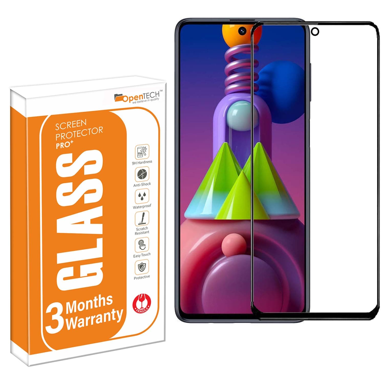 OpenTech® Military-Grade Tempered Glass Screen Protector Compatible for Samsung Galaxy M51 / M52 / M62 / F62 / A71 with Edge to Edge Coverage and Easy Installation kit
