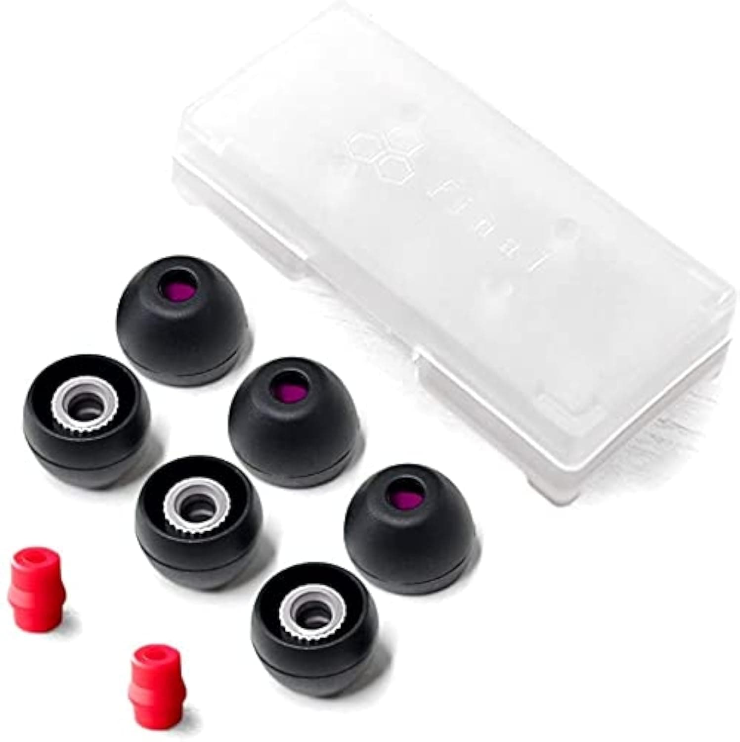 Audio Black+Black/Red Silicone Type E Eartips kit with Case and Nozzle Adaptor Compatible with 1More, AKG, Audio-Technica, Beats by Dre, Campfire Audio, Empire Ears, Shure, Sony, Westone (Med)