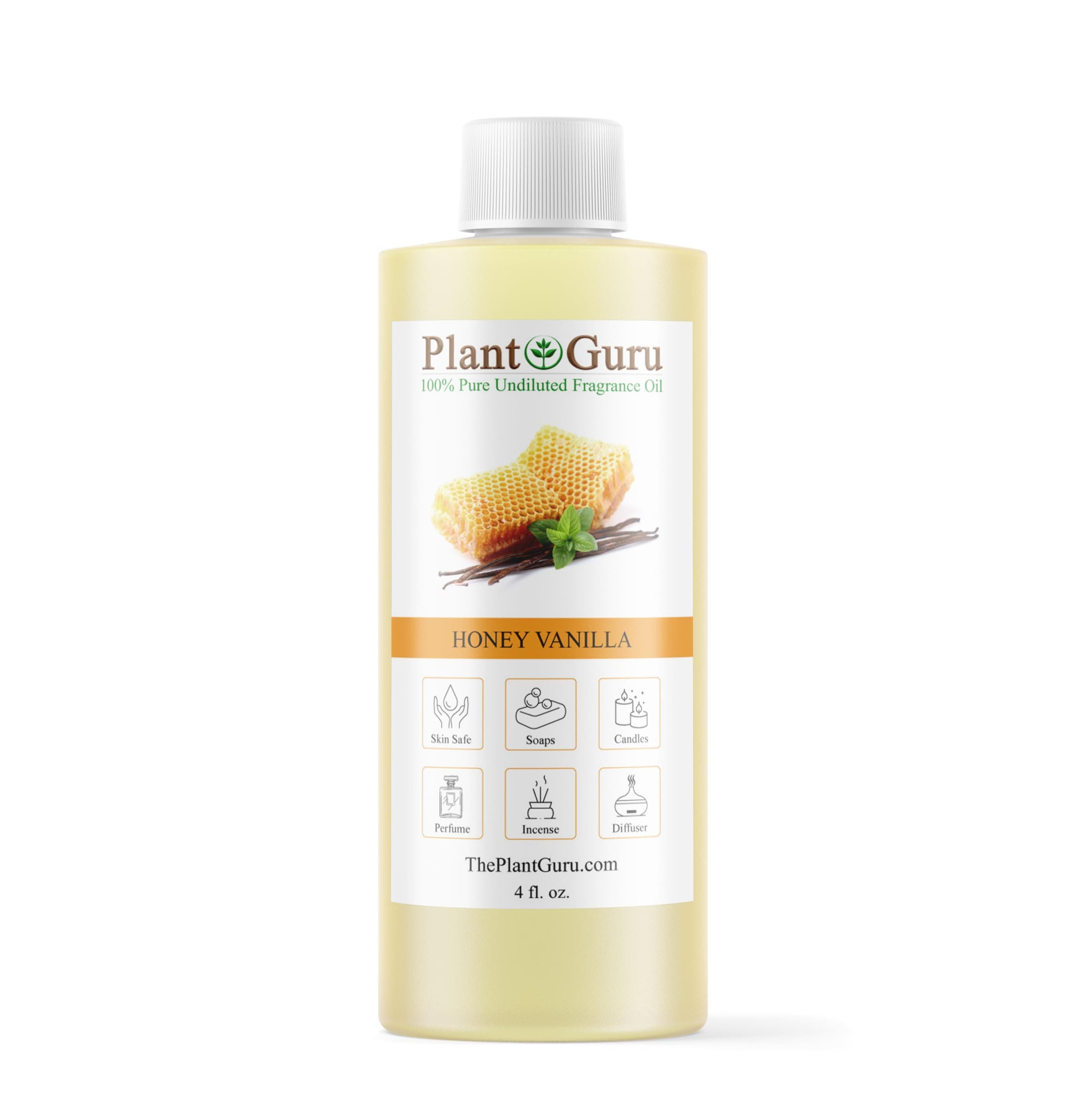 Honey Vanilla Fragrance Oil 4 fl. oz. Scented Oil for DIY Soap Making, Candles, Bath Bombs, Body Butters. Used in Aromatherapy Diffusers, Burners and Warmers. Great Addition to Lotions and Creams.