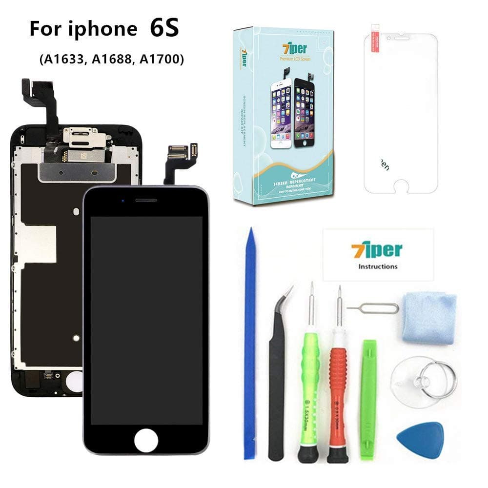 Screen Replacement Compatible iPhone 6S (4.7 inch) - LCD Display Touch Digitizer Assembly Set Proximity Sensor, Front Camera, Earpiece, Tempered Glass, Repair Tools Instruction (Black)