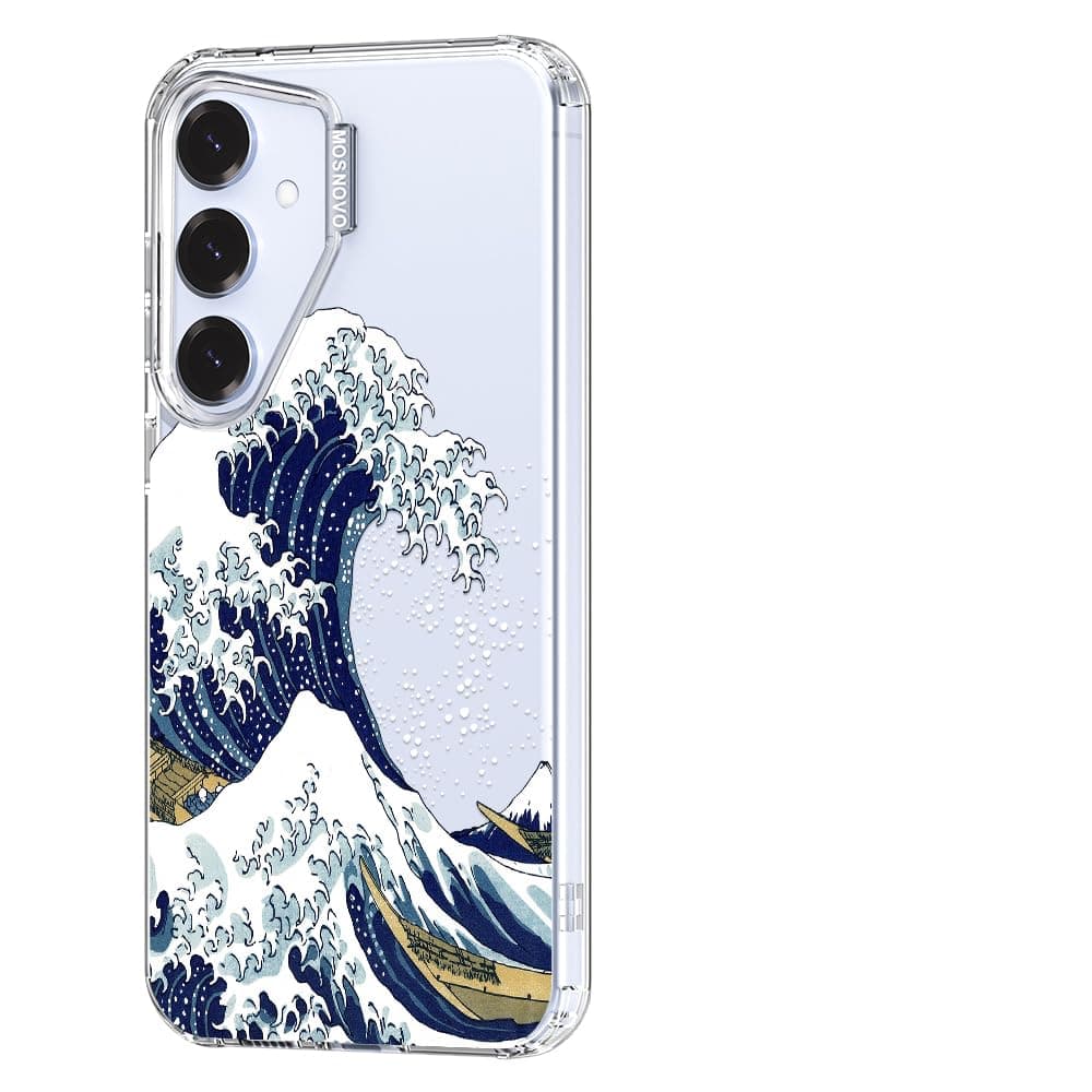 MOSNOVO Case for Samsung Galaxy S25, [Buffertech 6.6ft Military-Grade Drop Protection] [Anti Peel Off Tech] Clear TPU Bumper Phone Case Cover Design - Great Wave