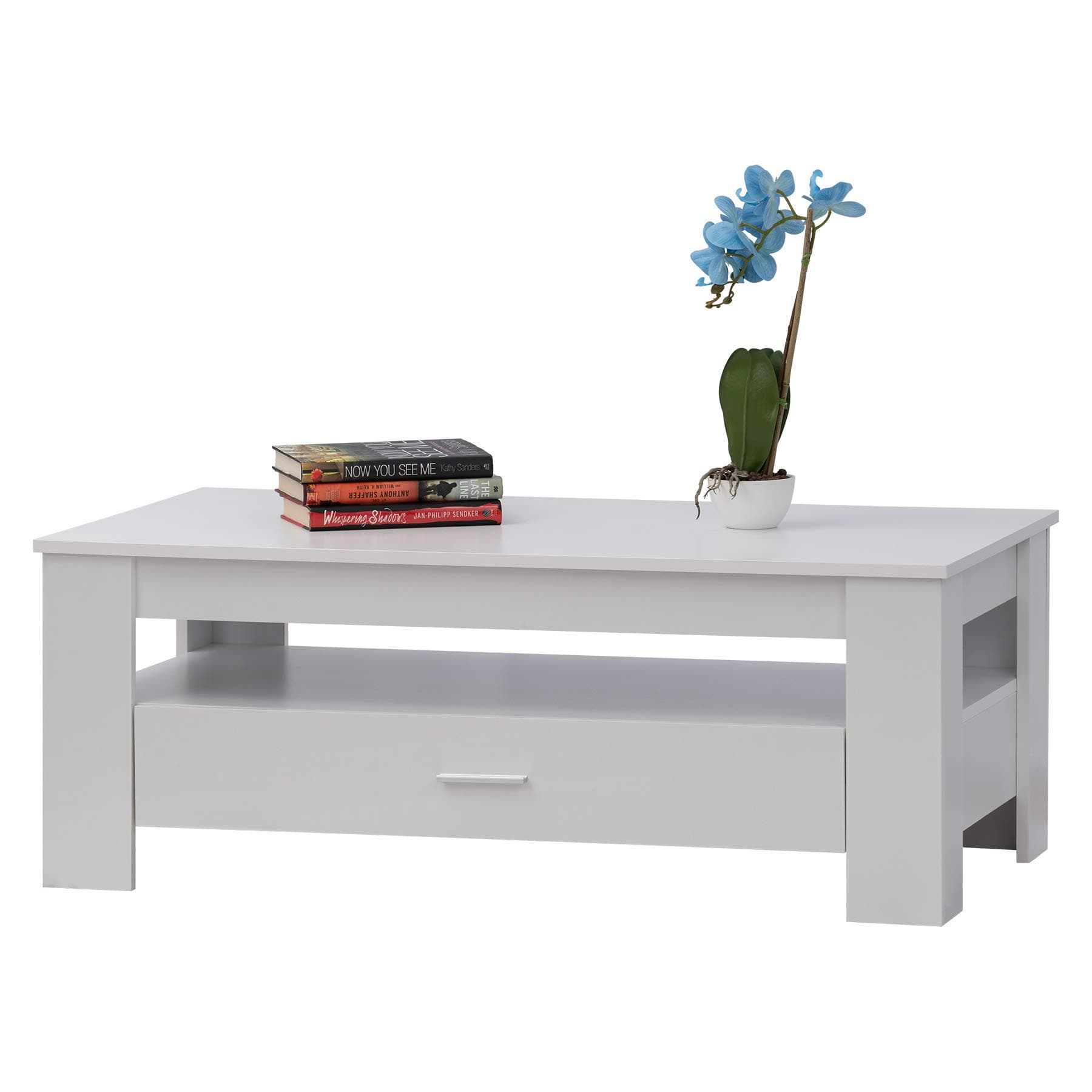 Fineboard , White Coffee Table with Drawer and Small Storage Space