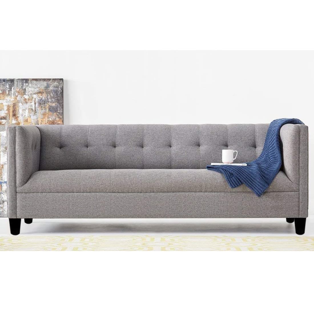 FURNY Brogan 3 Seater Fabric Sofa Set (Grey)