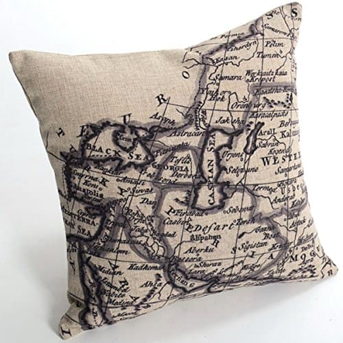 SofaMATES Home Decorative Cotton Linen Square Retro World European Map Throw Pillow Shams Cushion Cover Retro 18" x 18" Pillowcase