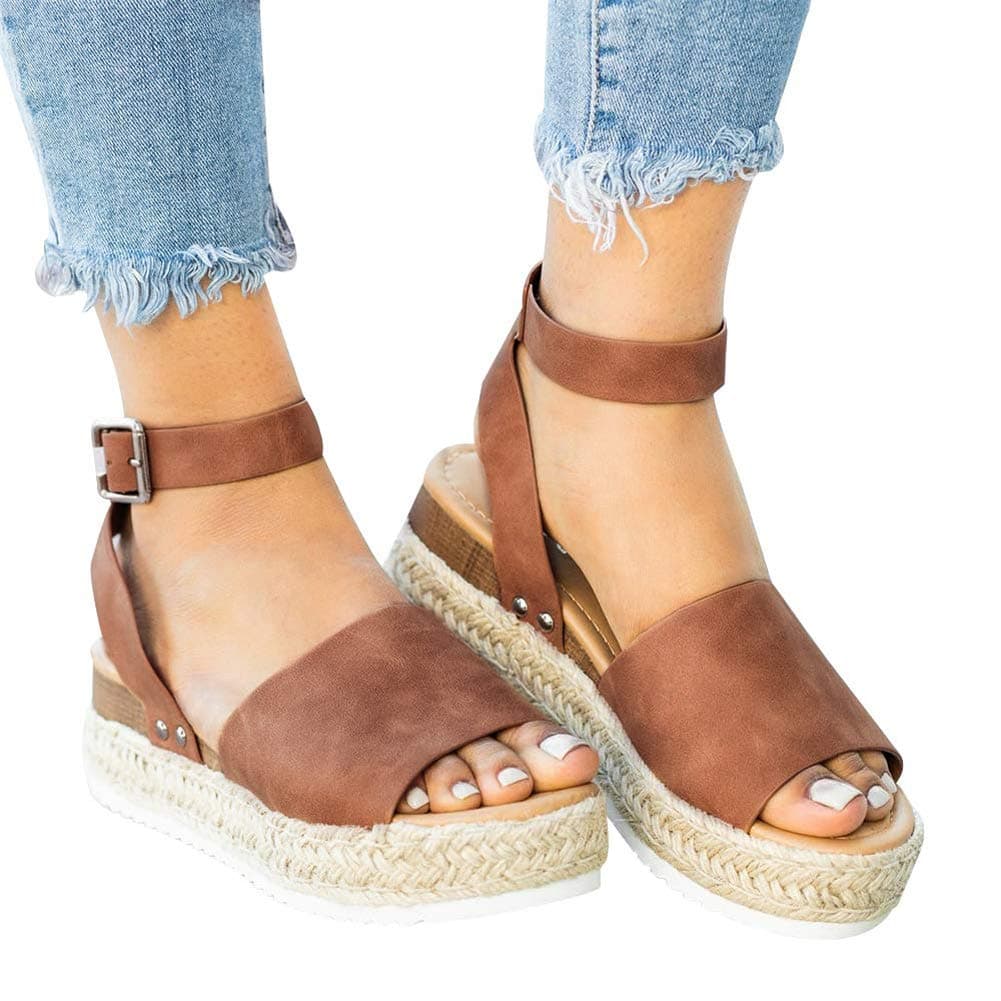 Cool Lightweight Cute Sandals for Women Casual Ankle Strap Open Toe Espadrille Platform Size 39
