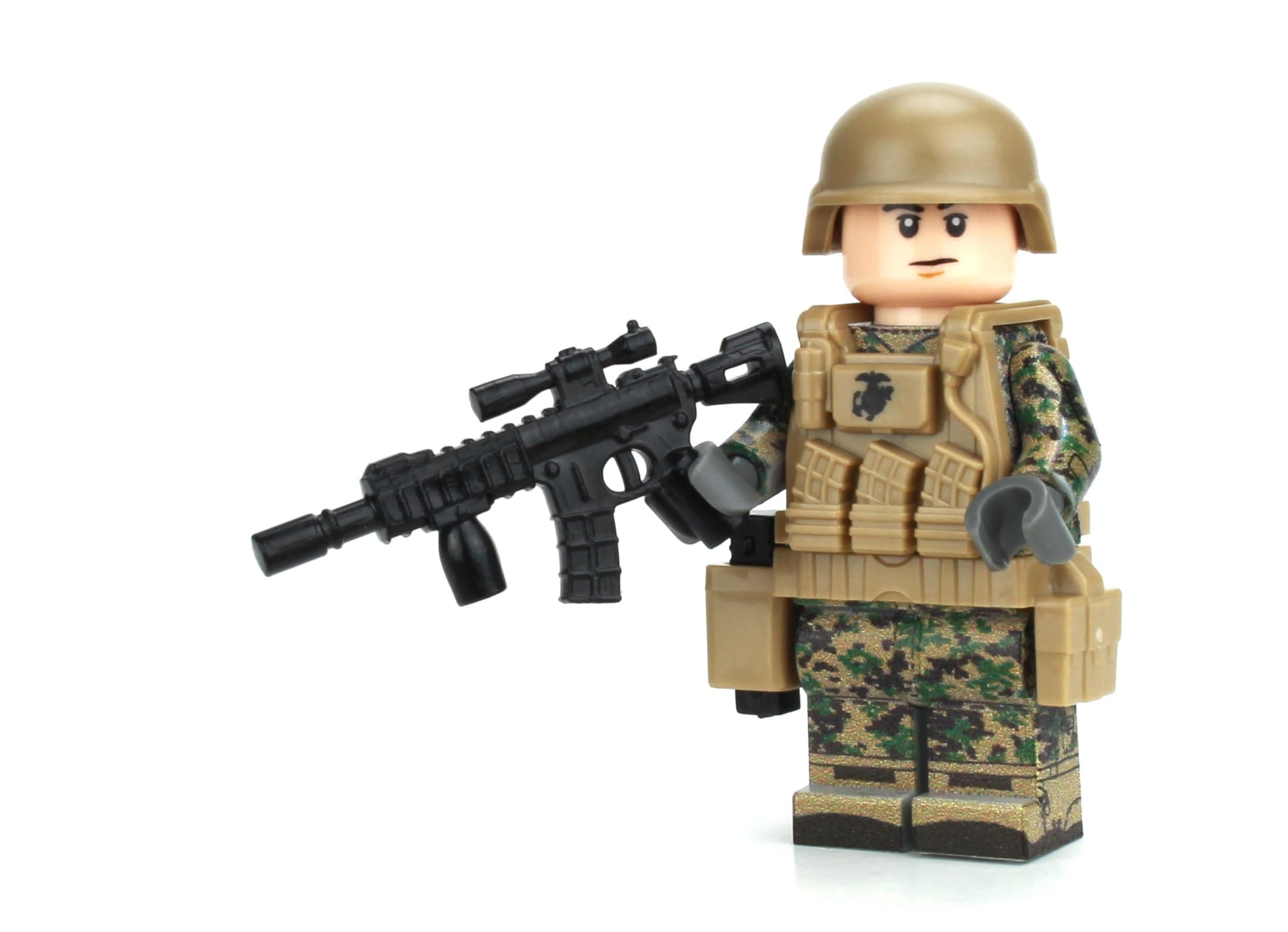Battle Brick Marine Corps Infantry Woodland MARPAT Custom Minifigure | Genuine Military Minifig Camo | 1.6 Inches Tall | Great Gift for Ages 8+ to Adult AFOL