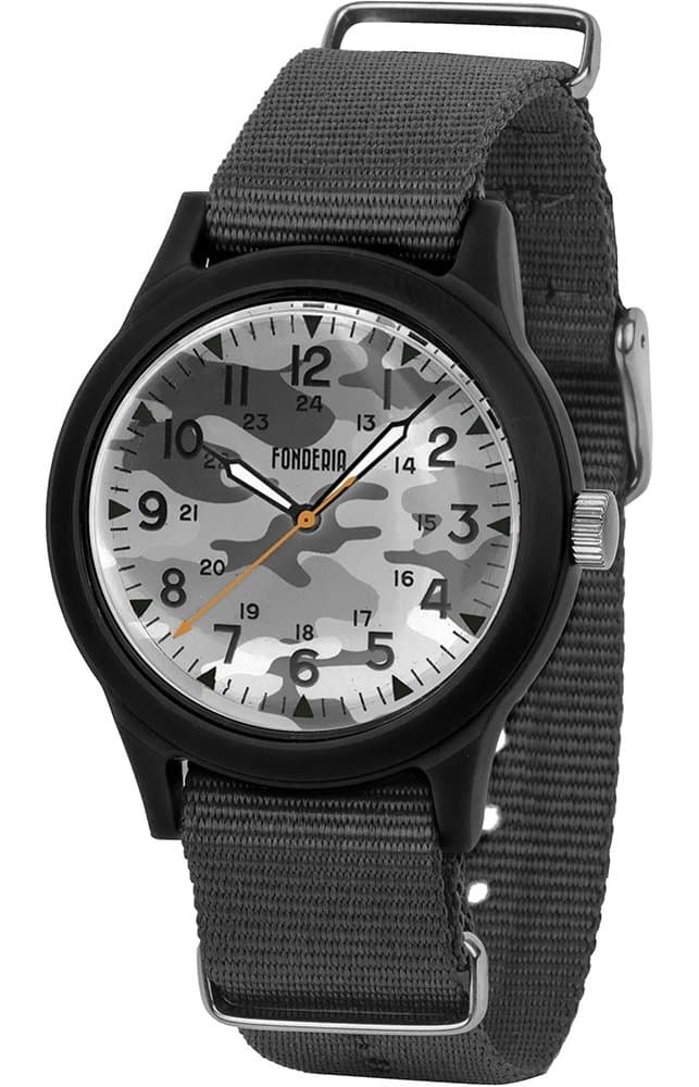 Men's Italian Designed Saigon by Fonderia Grey Camouflage Dial with Grey Nylon Strap Quartz Watch P-NG006XCA