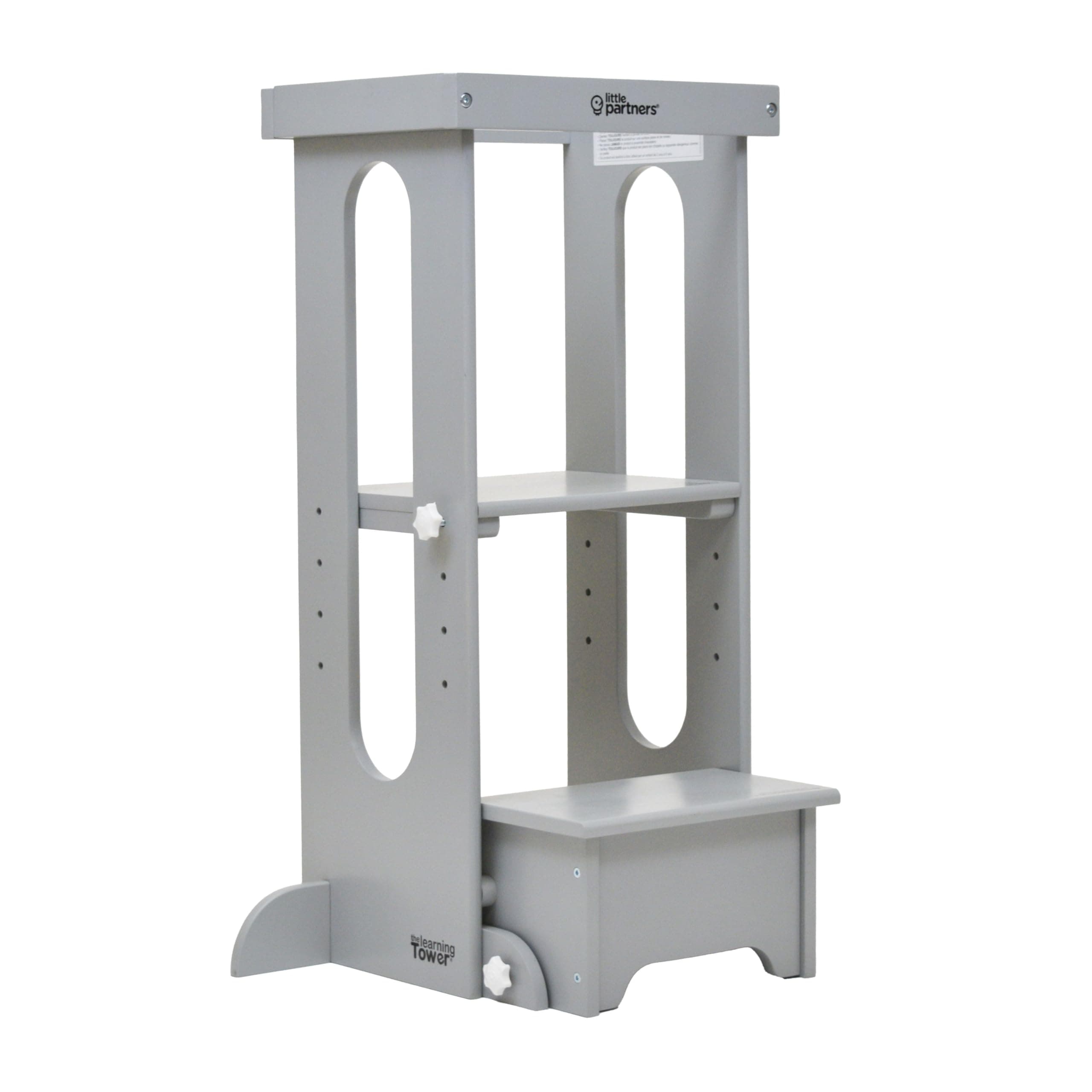 Foldable Toddler Tower, Learning Tower Explore 'N Store Montessori Standing Kitchen Tower with Folding Step Stool Platform for Cooking and Learning, Ages 2+ (Silver Drop)