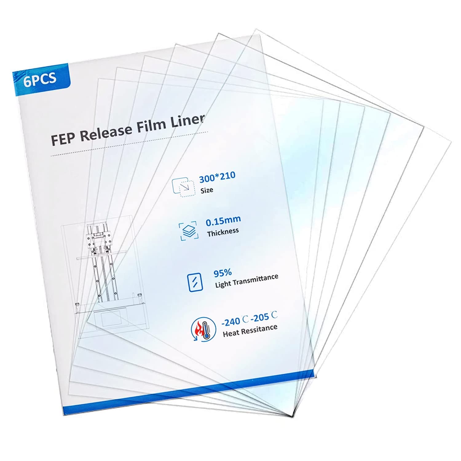 6 Creality Film Release Films Fep 300 X 210 X 0.15mm for Elegoo Saturn 2/Saturn 8K/Saturn S/Mars 3/Mars 3 Pro/Anycubic Photon Mono 4K/Photon Mono X/PhotonM3