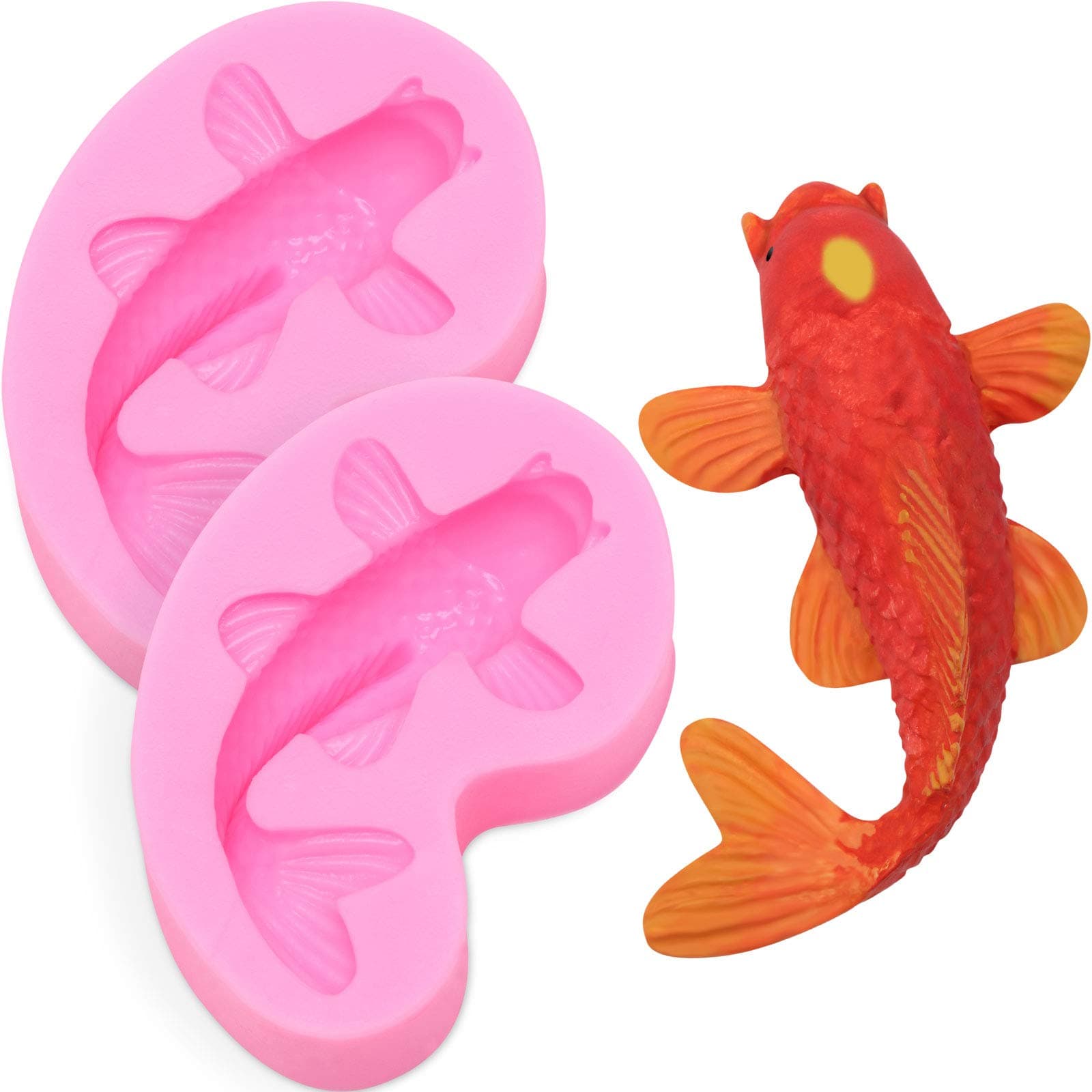 2 Pieces Koi Fish Silicone Mold Fish Candy Fondant Mold Small Size Chocolate Baking Mold Tool for Cake Cupcake Decorating Gum Paste Polymer Clay