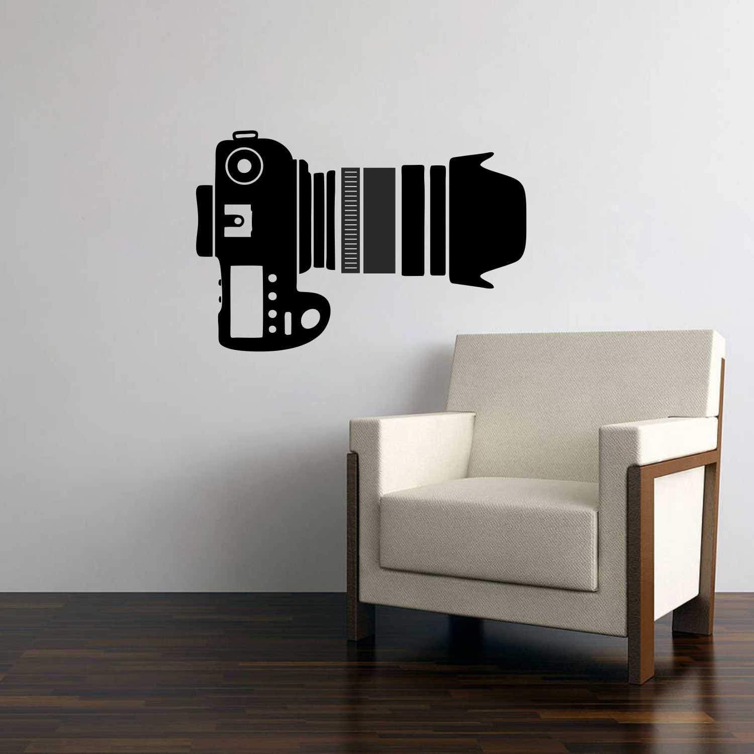 Wall Attraction Black Colored Matte Finish PVC Vinyl Camera Photography Wall Stickers for Living Room, Bedroom, Office | Creative, Unique, Stylish, Modern Wall Stickers (58cm X 38cm)
