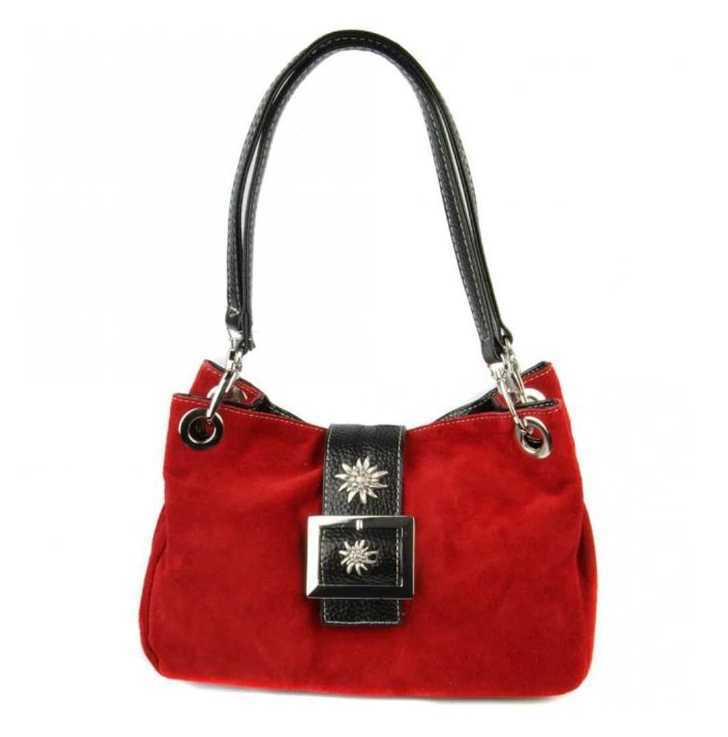 Trachten Suede Dirndl Bag Handbag with Metal Clasp with Edelweiss red