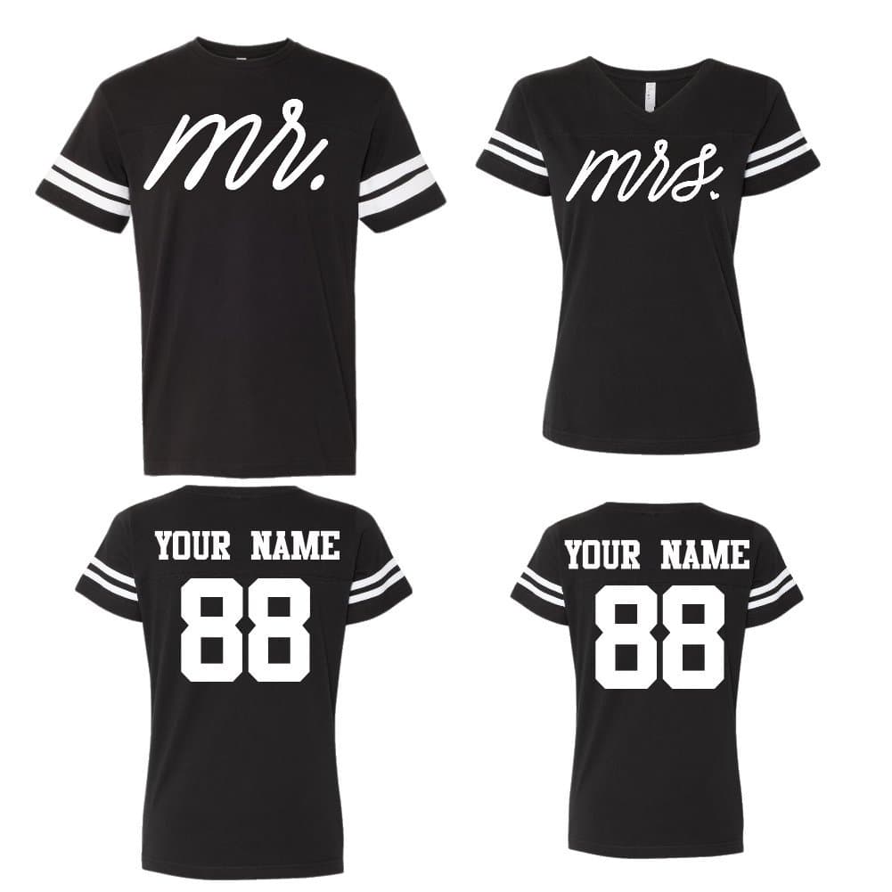 Mr Mrs Customized Couple Jerseys, Custom Names and Numbers Newlywed Anniversary Wedding Matching T-Shirts