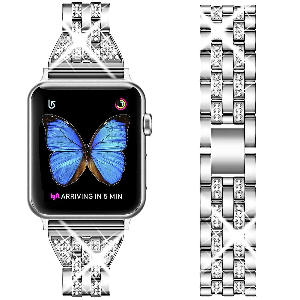 SUPOIX Compatible with Apple Watch Band 38mm 40mm, Women Jewelry Bling Diamond Rhinestone Replacement Metal Wristband Strap for iWatch Series 6/5/4/3/2/SE (Silver)