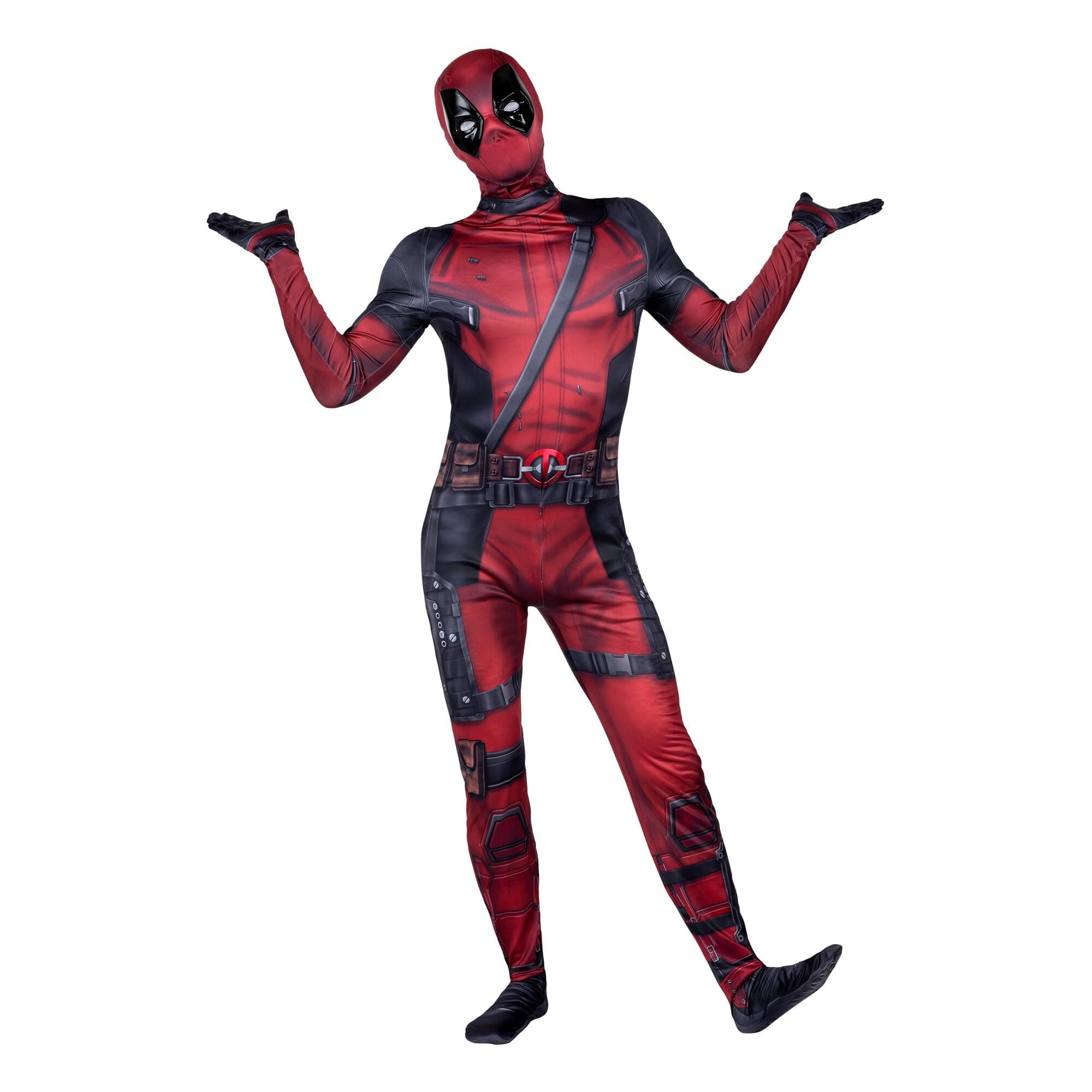 MARVEL Deadpool Official Adult Deluxe Zentai Halloween Costume - Stretch Spandex with Wrist Slits