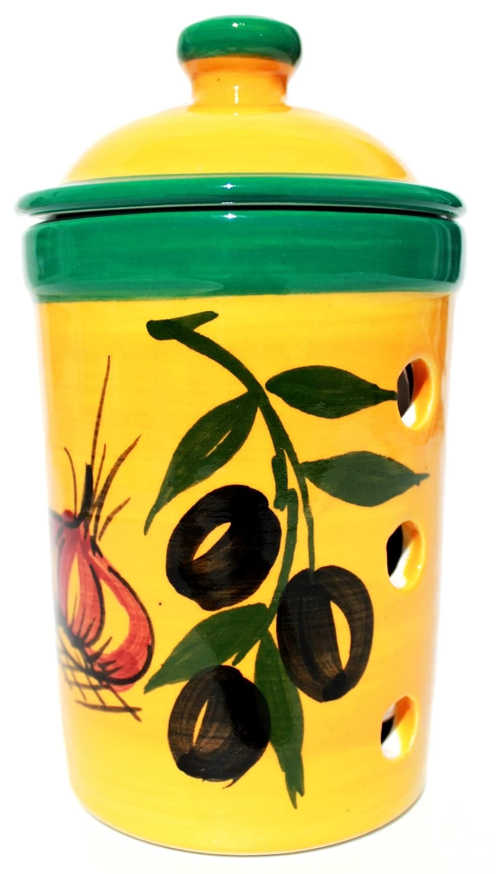 Josko Products 1006 Storage Pots With Lid Onion Garlic and Chilli – Handmade Ceramic Making Them, Mediterranean Dinnerware Set, Height 17 cm, Ø 9,5 cm