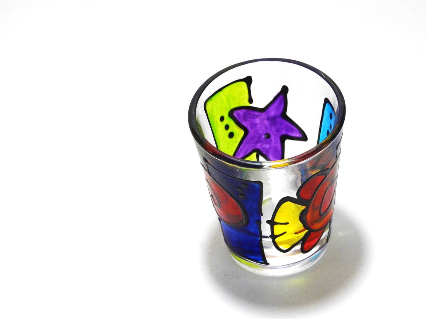 Hand Painted Shot Glass, Fish Snail & Starfish Squares