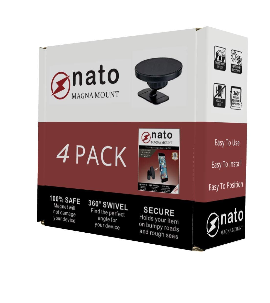 Nato Magna MountNato Magna Mount Original [4 Pack] Universal Magnetic Cell Phone Mount for use on Any Cell Phones or Tablet - [ Super Strong Magnet ] [ VHB Auto Adhesive Mounting ] [ 360° Rotation ]