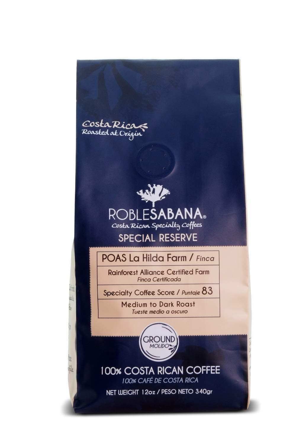 Costa Rican Specialty Coffee ROBLESABANA POAS - SPECIAL RESERVE - Single origin, Direct Trade, Rainforest Alliance Certified Farm. Roasted at origin, Medium Roast. Ground 12 oz