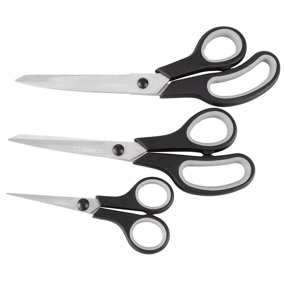 Office Scissors 3-Pack Multipurpose Scissors Set, Medium and Large, Craft Scissors Durable Design, Sewing Scissors Comfort Grip and Razor Sharp Blades, Home, School, Kitchen, Embroidery and More (3)