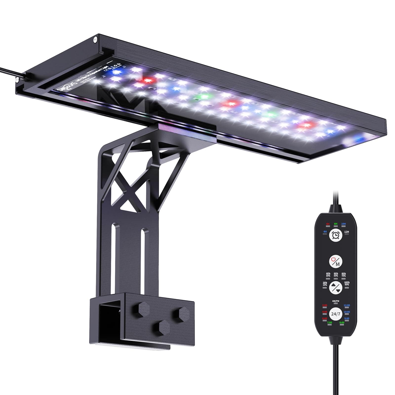 SEAOURA - Clip-on Aquarium Light for Plants, 24/7 Cycle, LED, Full Spectrum + 7 Color Mode, Auto On/Off, Adjustable Brightness and Height, 20"