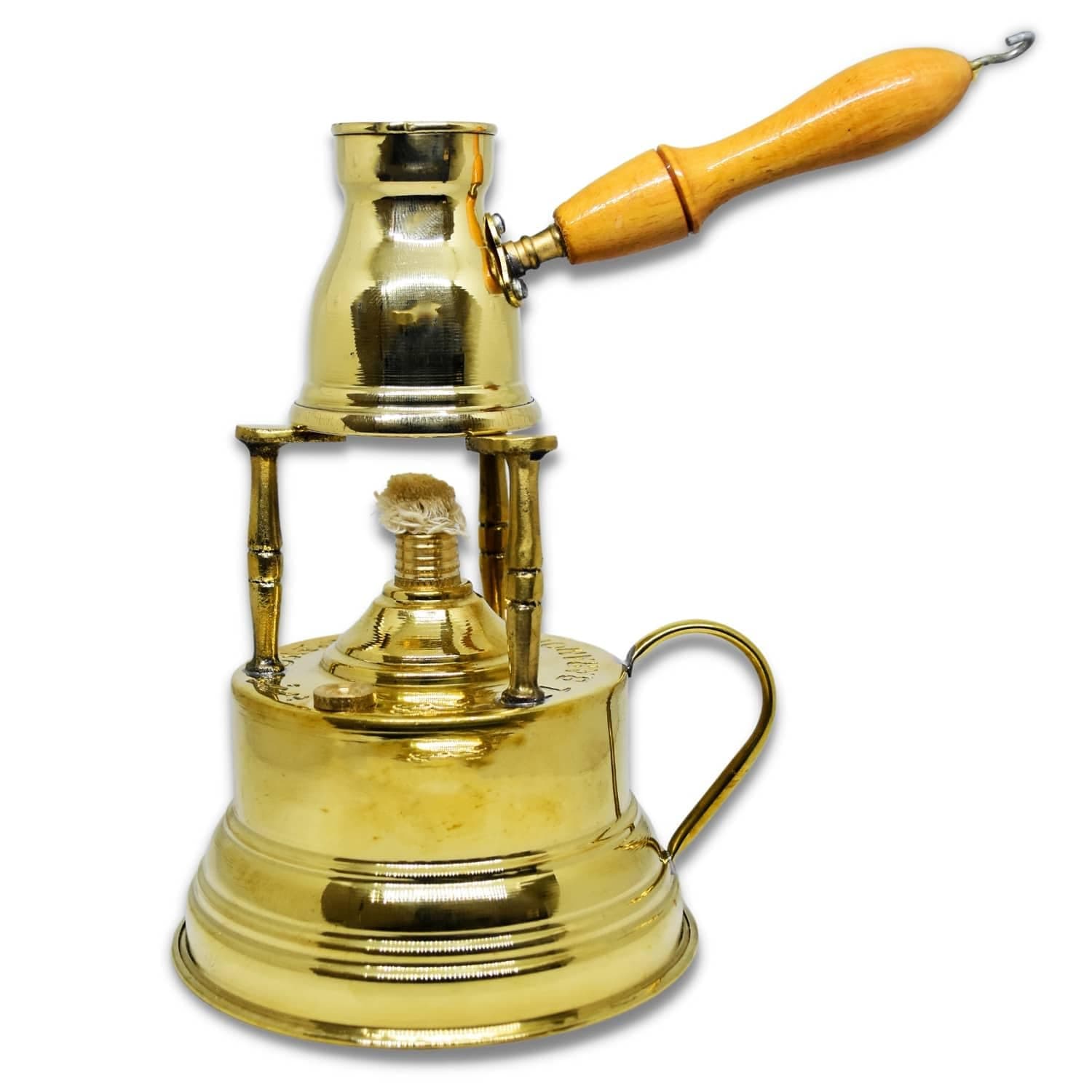 Al Bramony Brass Greek Turkish Coffee Maker Burner Table Top Tabletop With Brass Handle Arabian Solid Large Size Hand Hammered Handmade Egyptian Decanter+ Pot Ibrik Size N02 ( Capacity 2 Cup )