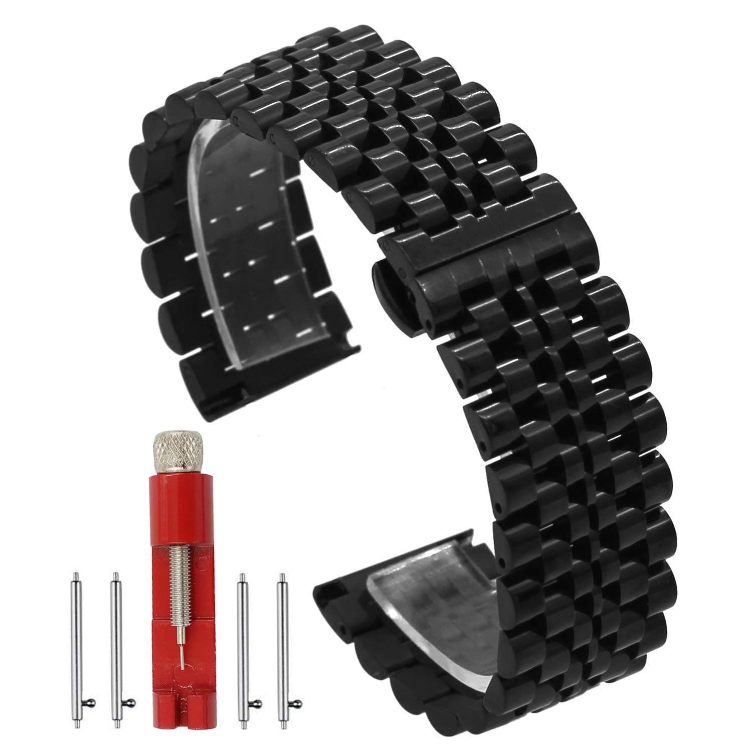 Silver/Black Stainless Steel Watch Bands Brushed Finish Watch Strap 18mm/20mm/22mm/24mm Double Buckle Bracelet