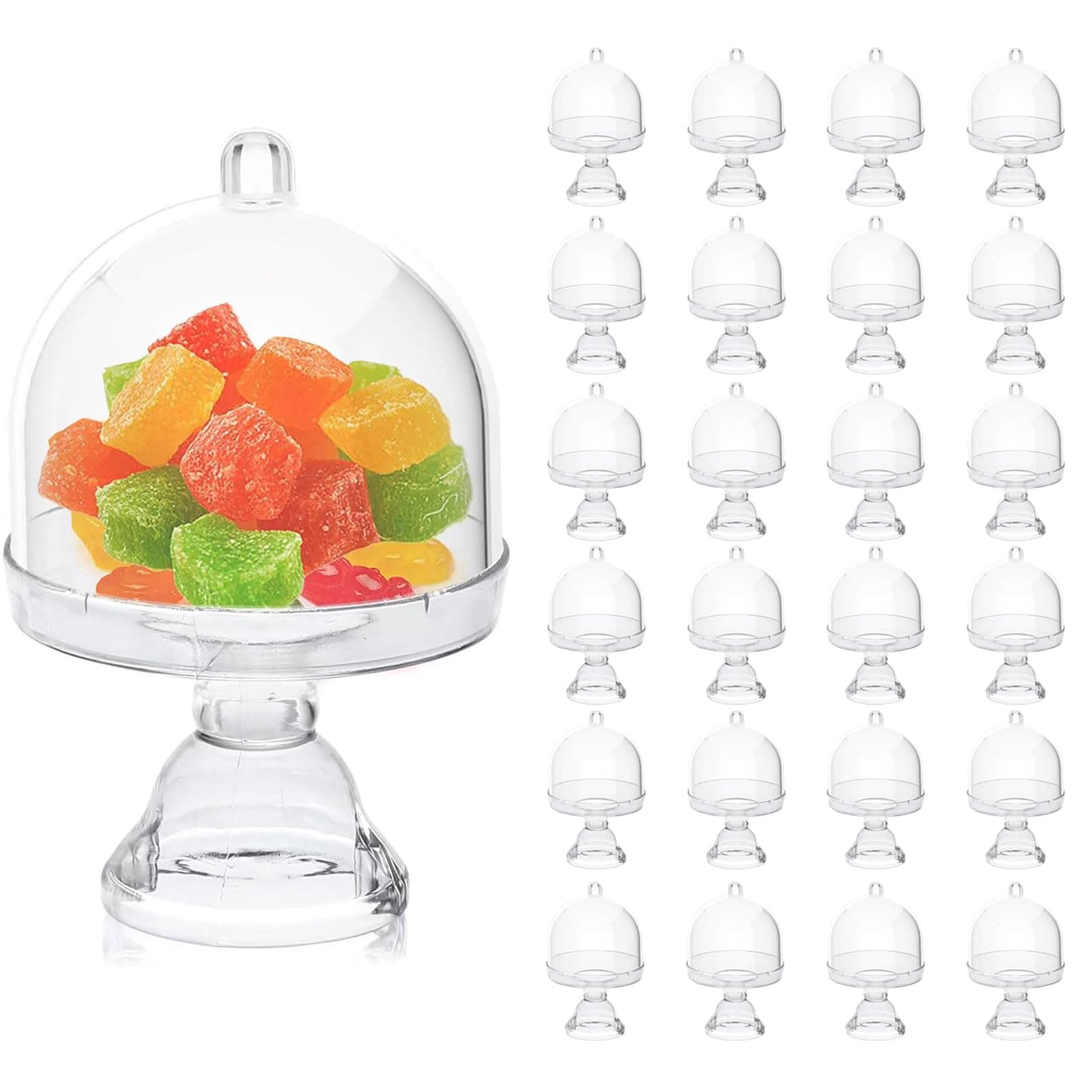 JC HUMMINGBIRD 24 Pieces 4“ H x 2.75“ W Cake Plate Stand with Dome Cover, Clear,