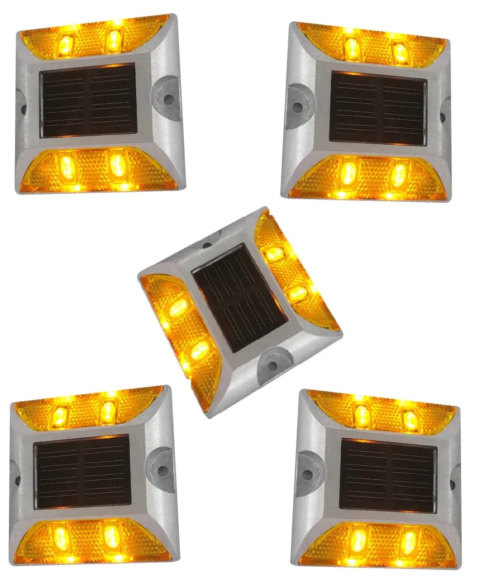 K T I® Solar Road Stud Reflector - Aluminium Yellow LED Light - Weatherproof Outdoor - Great for Speed Bumps, Sidewalks, Pedestrian Crossings, Freeways & Driveways (Pack of 5)