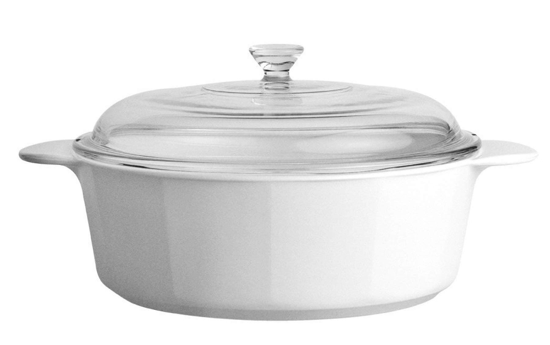CorningWareGlass-Ceramic Pyroceram Round Classic Casserole, 2.4 Quart / 2.25 Liter Cooking Pot with Handles & Glass Cover - White (Medium)