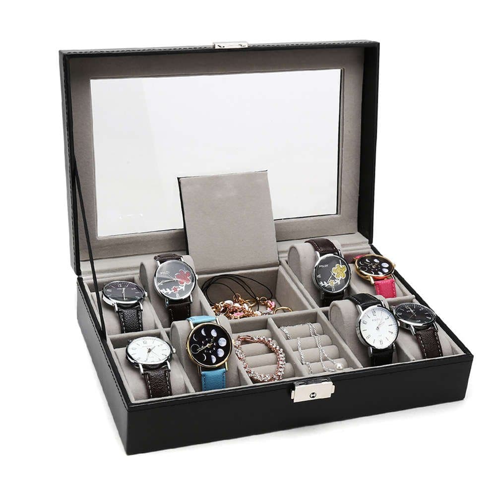 Sanade Watch Case 8 Slots for Michael Kors,Fossil,Timex,Invicta,Rolex Watches,3 Mixed Grids