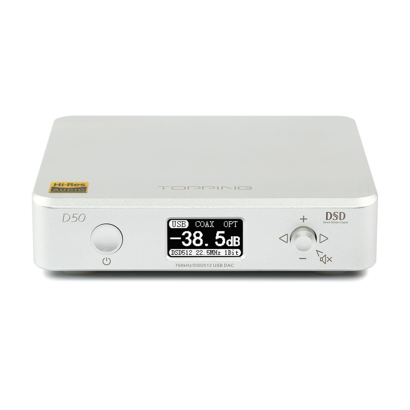 TOPPING D50 HiFi Audio DAC ES9038Q2M2 XMOS XU208 DSD512 USB 32Bit/768KHz DSD512 Decoder (Silver)