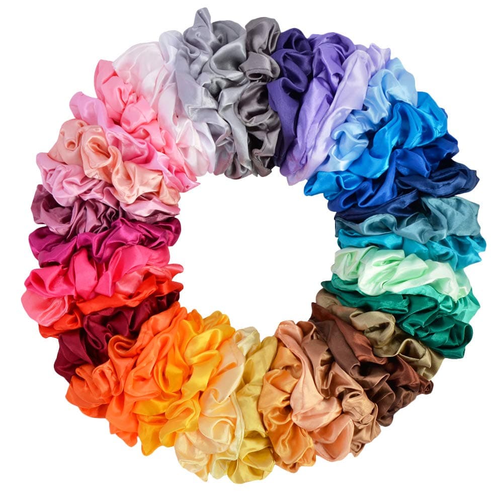 Cehomi 40pcs Women's Hair Scrunchies Satin Elastic Hair Bands Scrunchie Hair Ties Ropes Hair Bow Chiffon Ponytail Holder for Women and Ladies