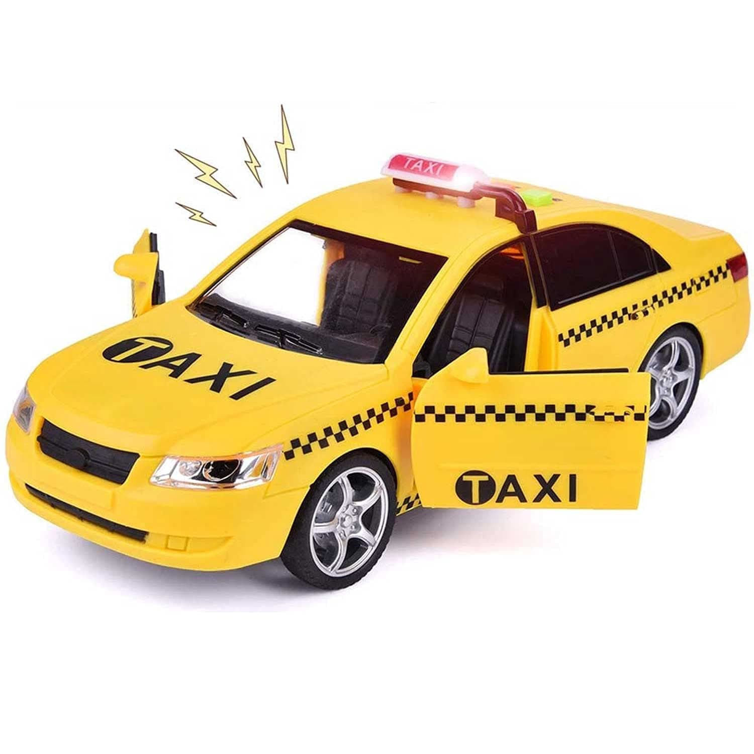 Liberty Imports Friction Powered Yellow Taxi Cab 1:16 Toy Car Vehicle with Lights & Sounds (10-Inch)