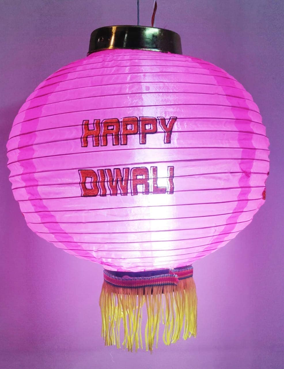 SHOWSHAA Fancy Diwali Decor Round Paper Lantern (Pack of 2 - Pink)