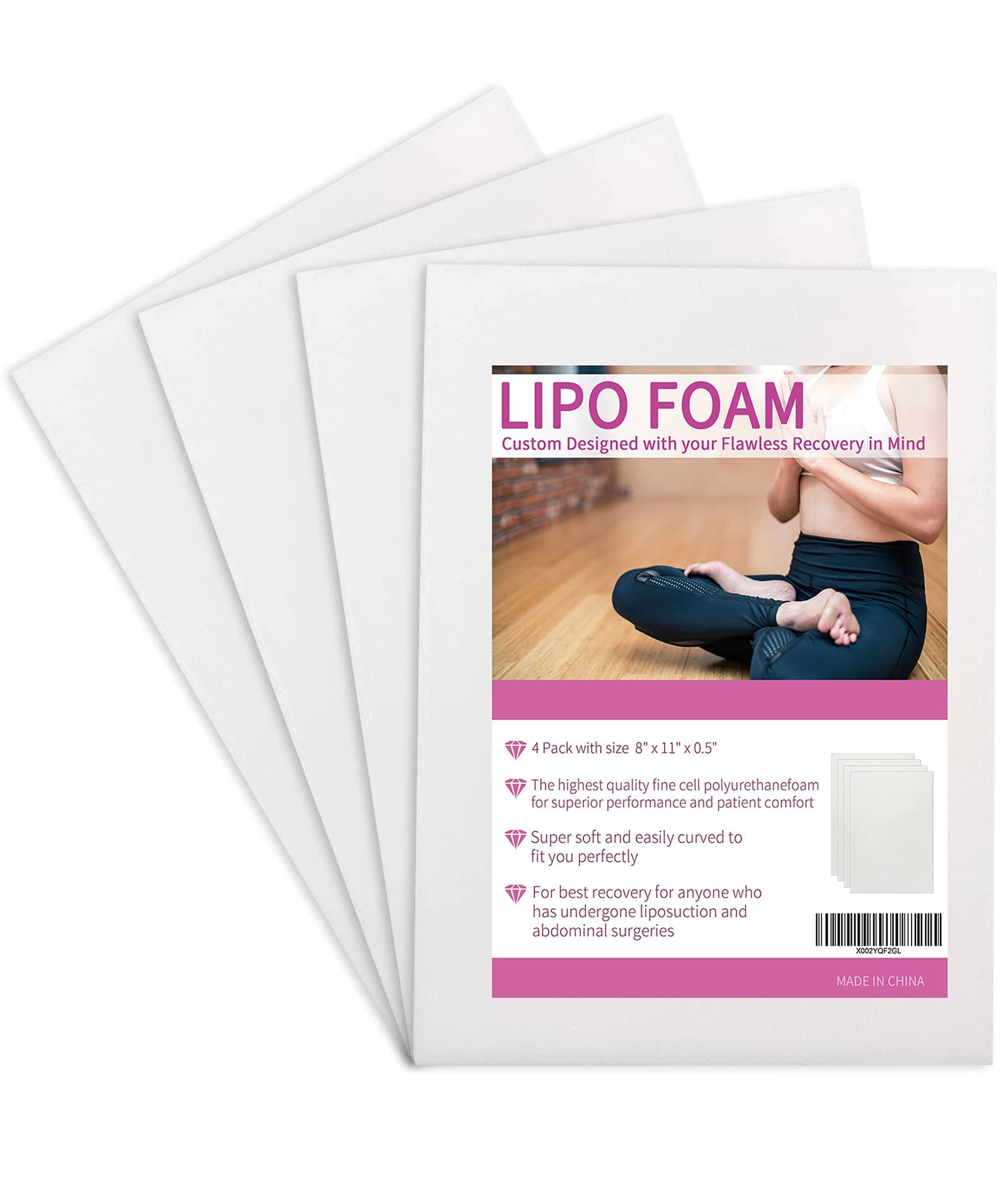 Birllaid Lipo Foam Pads for Post Surgery, BBL Foam Boards After Lipo,Help Out When Using Ab Board Compression Garments Tummy Tuck, 4 Pack Liposuction Surgery Foam Sheet for Recovery 8" X 11"