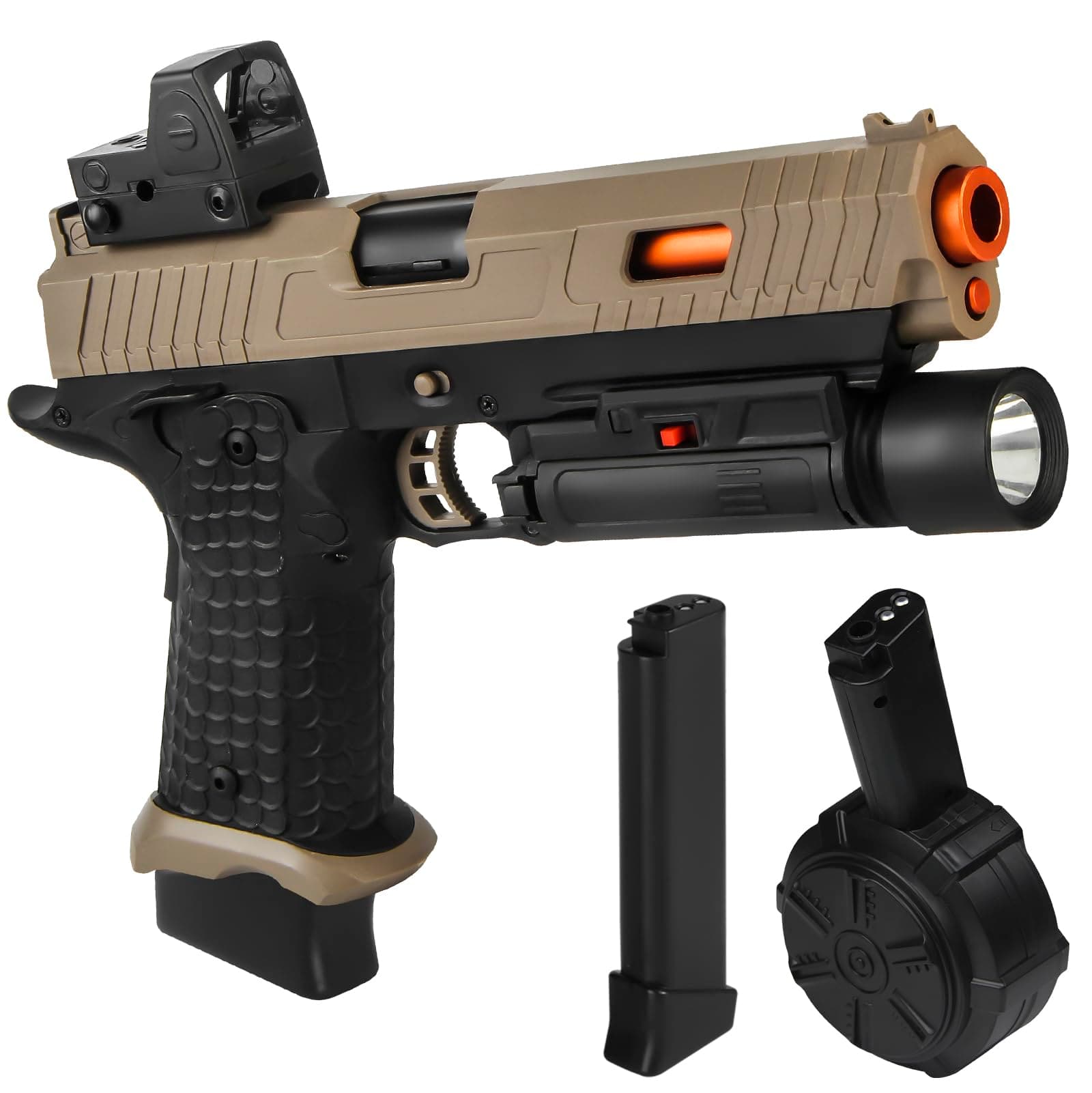 Gel Toys JM-X5,Upgrade Version for JM-X2 Full Auto Gel Toys with Goggles and Drum,for Christmas Easter Outdoor Games, Ages 14 Years Old and up and Adults,Sandy