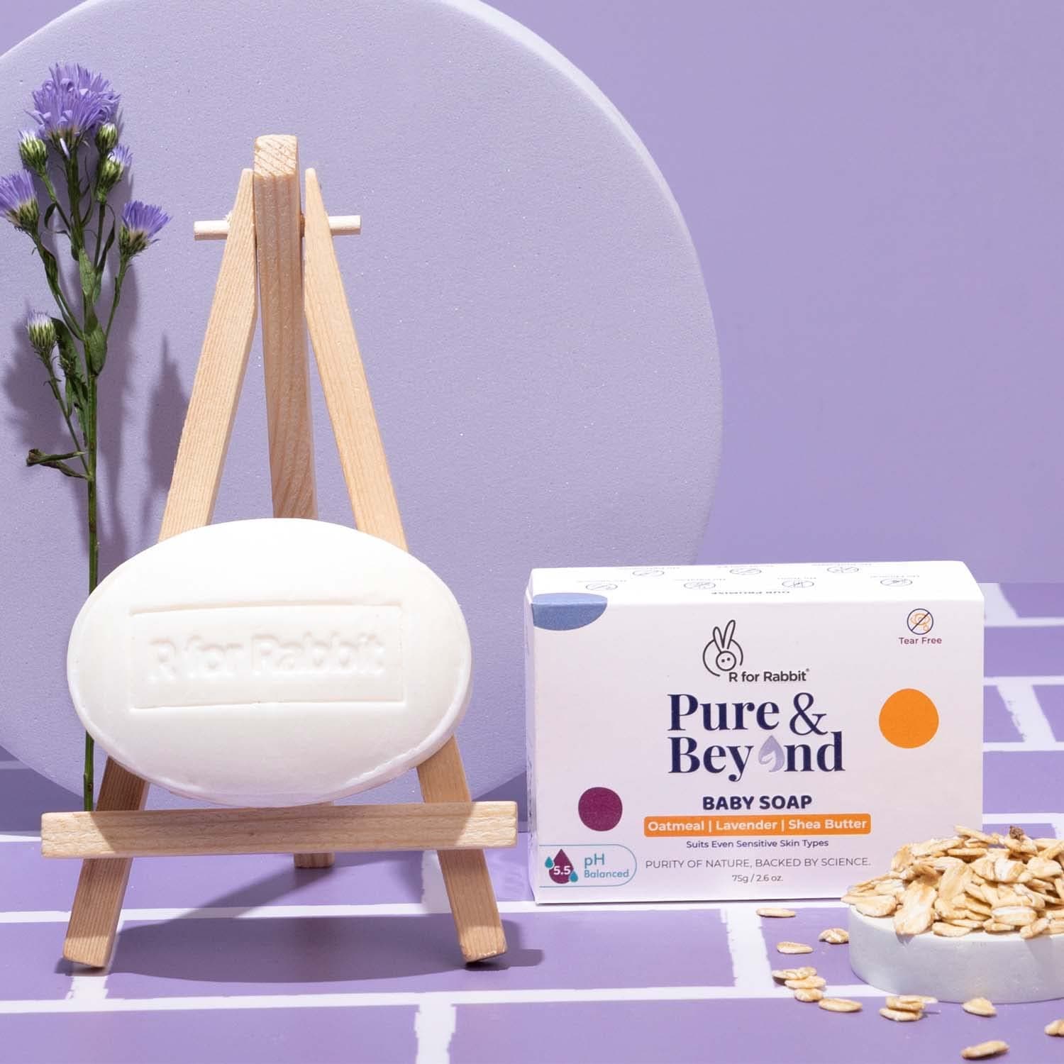 R for Rabbit Baby Soap (Pack of 1) Pure & Beyond Ph 5.5 Baby bathing Cleaninsing bar for Sensitive skin, Oatmeal & Shea butter