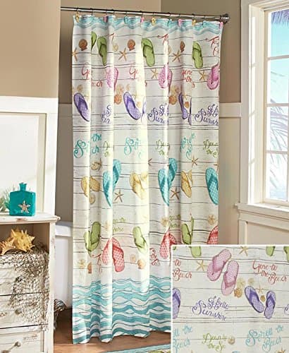 Flip-Flops Bathroom Shower Curtain with Tropical Beach Themed Accents