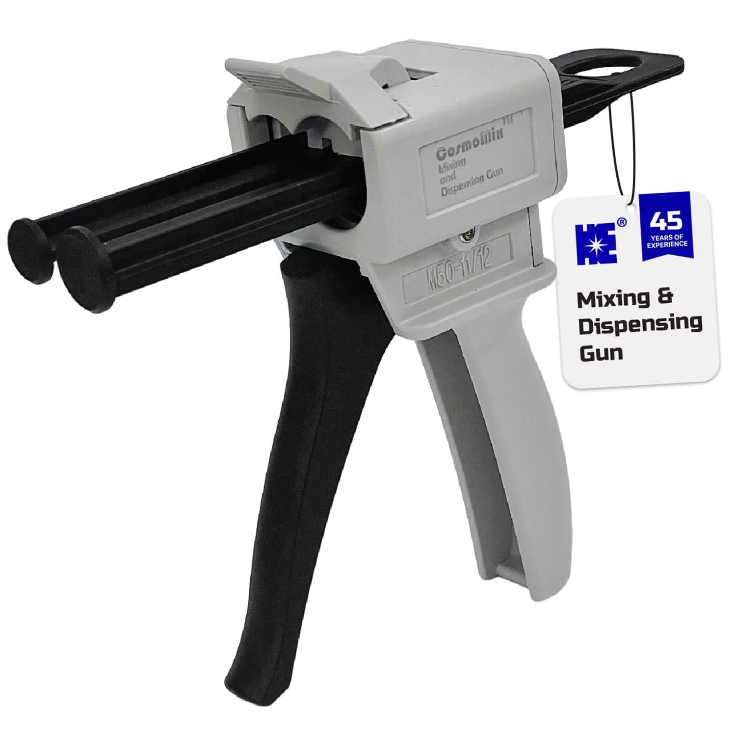 HE COSMOSTAR CosmoMix Mixing and Dispensing Gun, Impression Mixing Dispensing AB Gun Ratio 1:1/1:2 for 50ml Adhesive Material, Mixing Cartridge Dispenser Gun, Epoxy Adhesive cartridges Gun.