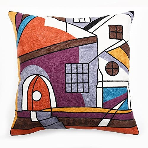 18"x18" Embroidery Picasso Abstract Painting Purple Street Pattern Pillow Case Cushion Cover