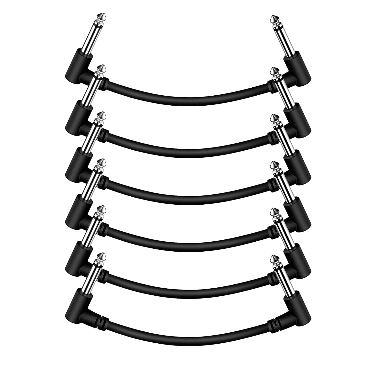 6 Packs 15CM/6 Inch Guitar Patch Cables, Black Pedal Cable Effect Cable Cord, 1/4" inch TS Right Angle Guitar Patch Cable