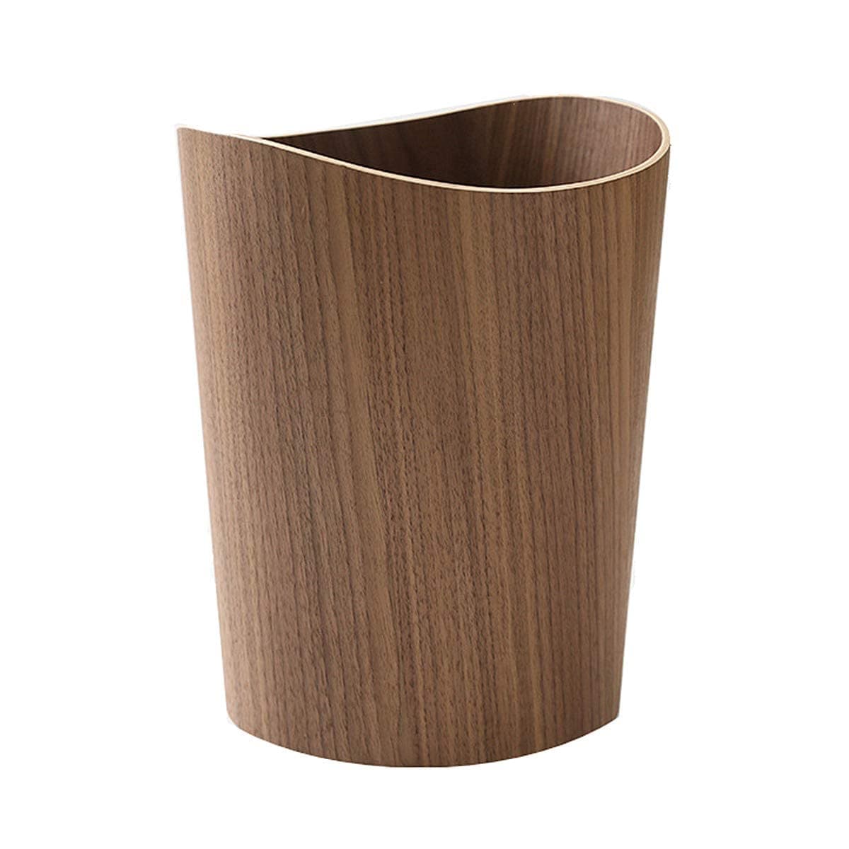 2.3 Gallons Wood Trash Can Wastebasket for Home or Office, Japanese-style natural wood Round Wastebasket, Lightweight, Sturdy for Under Desk, Kitchen, Bedroom, Den, Hotel, or Kids Room (Dark Wood-B)