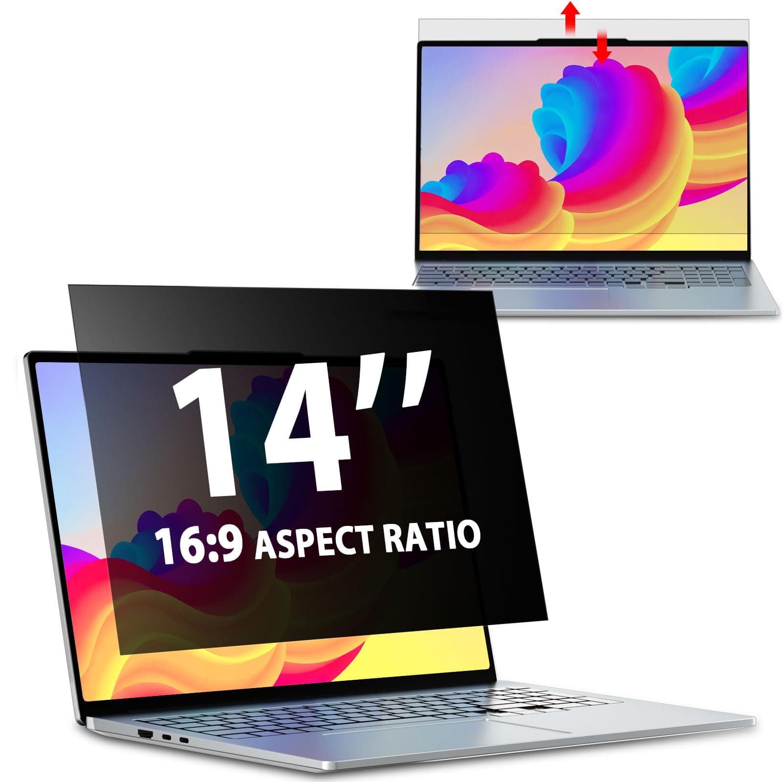 Laptop Privacy Screen 14 Inch 16:9 Aspect Ratio, Laptop Screen Privacy Shield Compatible With Lenovo Hp Dell Acer Asus Thinkpad Envy Xps, Removable Anti Glare Blue Light Computer Filter Protector