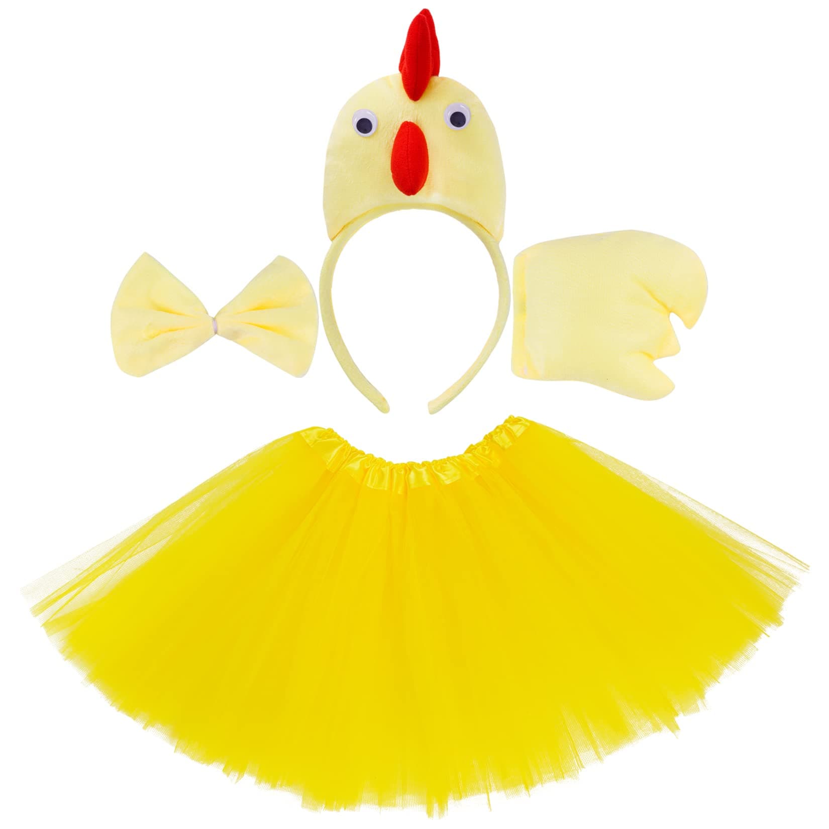 Chicken 3D Animal Costume 3D Chick Headband Bowtie Tail Tutu Set for Halloween Christmas Cosplay Party