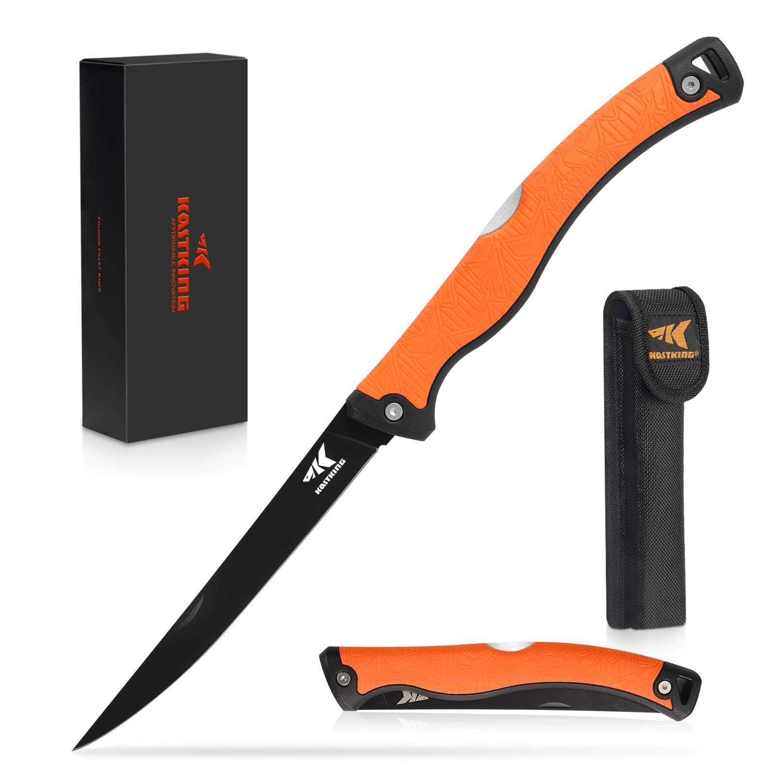 KastKing Folding Fillet Fishing Camping Hunting Knife Razor Sharp G4116 German Stainless Steel Blade Non-slip Handle 13 1/2" Overall Length Only 7 1/2" Folded with Sheath