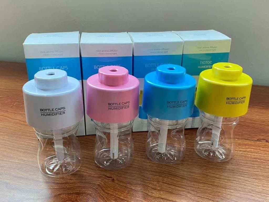 Mini Portable Bottle Cap Air Humidifier with USB Cable for Office Home, White