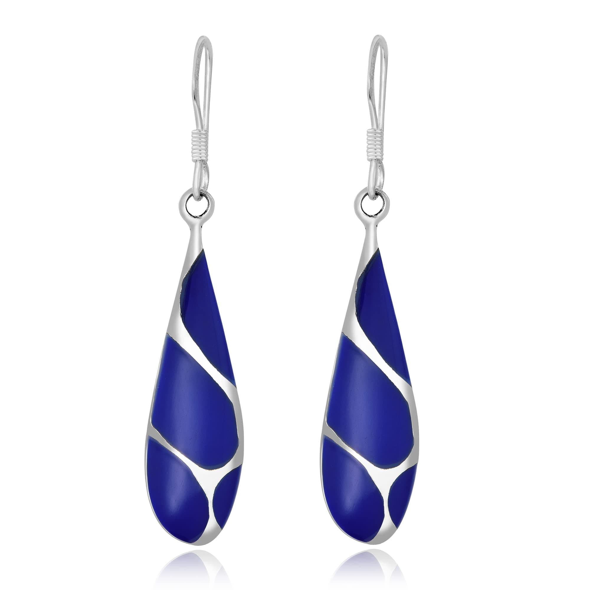 AeraVidaVintage Simulated Blue Lapis-Lazuli Streak Teardrop .925 Sterling Silver Dangle Earrings