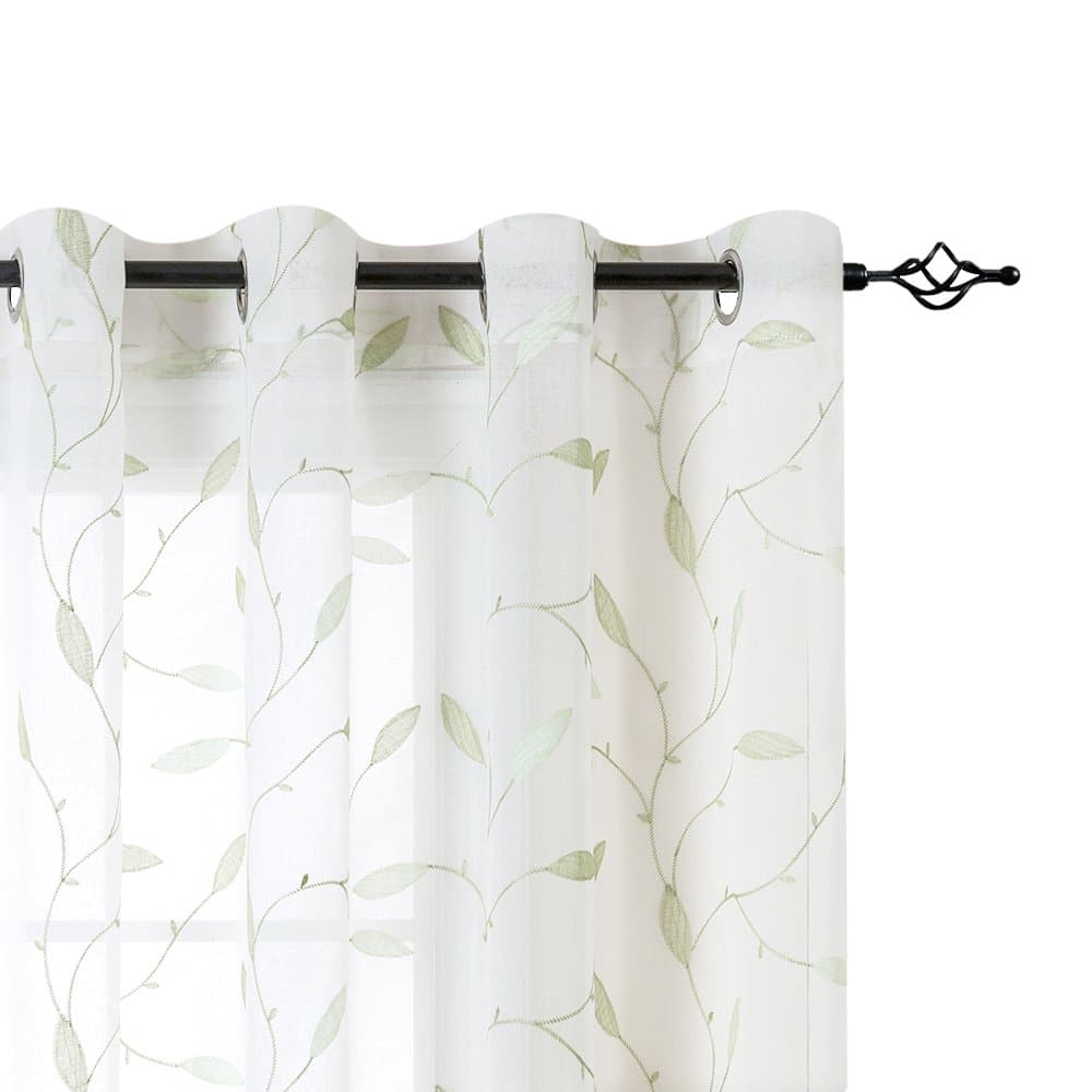 LazzzyWhite Leaf Sheer Curtains for Living Room Curtains 84 Inches Long Grommet Top Floral Leaf Embroidery Voile Sheer Curtains for Bedroom Embroidery Window Curtains 2 Panels